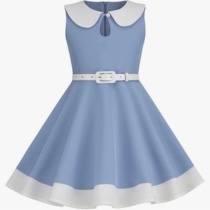 (New) Kids Vintage Style 1950’s Dress Size:7/8 Color: White & Blue